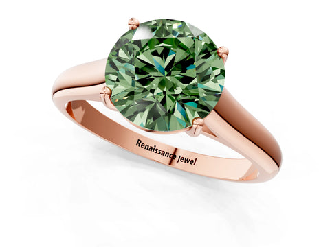 Rose gold Fancy Green Round Cut Cut Diamond Solitaire Engagement Ring with Tapered Plain Band and Four-Prong Setting_1