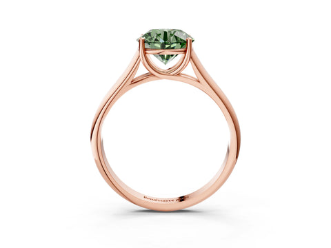 Rose gold Fancy Green Round Cut Cut Diamond Solitaire Engagement Ring with Tapered Plain Band and Four-Prong Setting_3