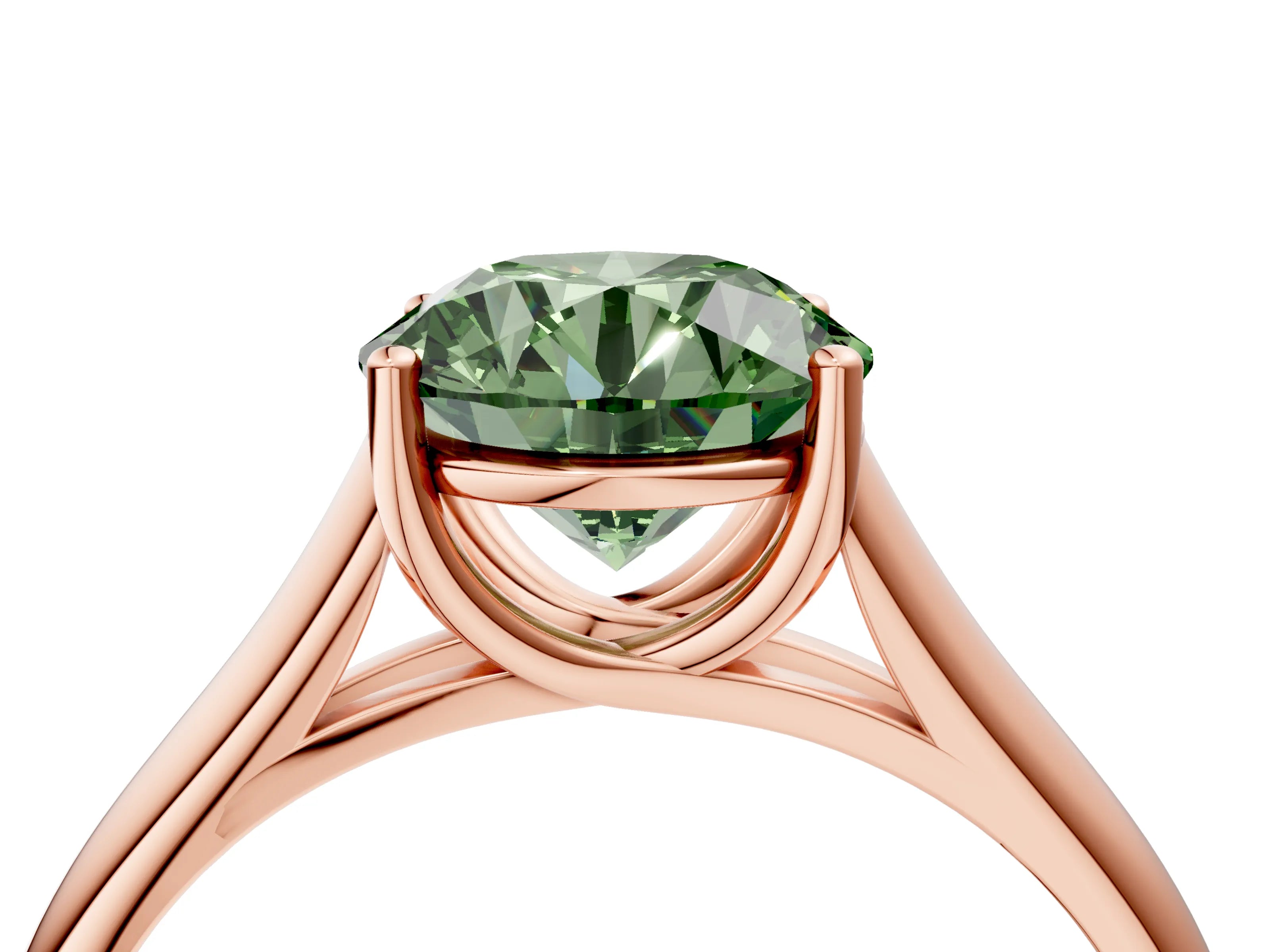 Rose gold Fancy Green Round Cut Cut Diamond Solitaire Engagement Ring with Tapered Plain Band and Four-Prong Setting_4