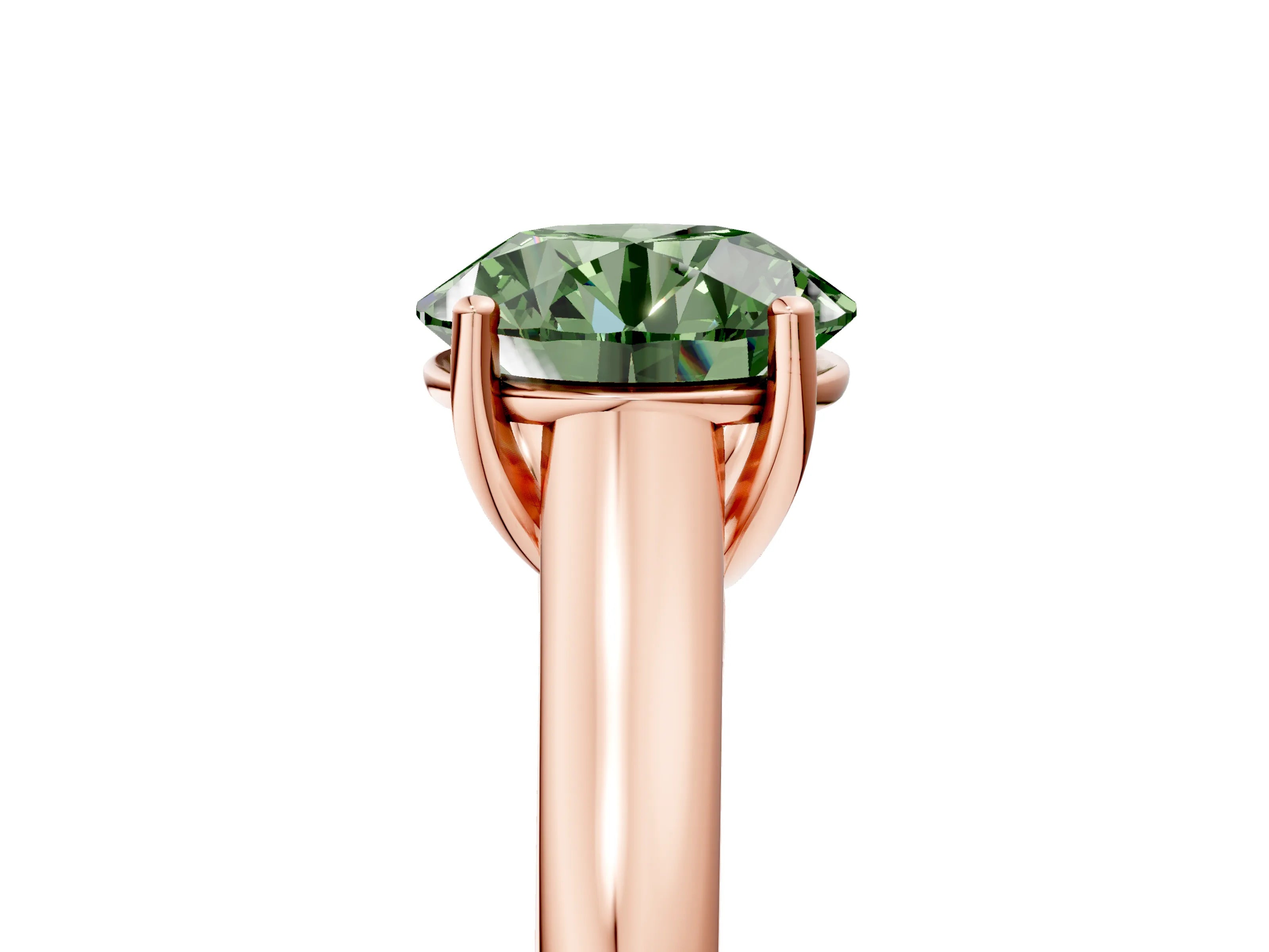 Rose gold Fancy Green Round Cut Cut Diamond Solitaire Engagement Ring with Tapered Plain Band and Four-Prong Setting_5