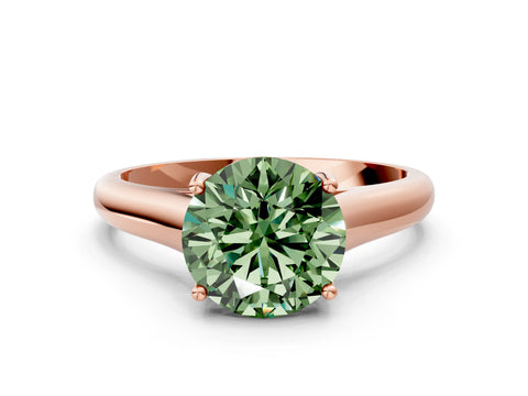 Rose gold Fancy Green Round Cut Cut Diamond Solitaire Engagement Ring with Tapered Plain Band and Four-Prong Setting