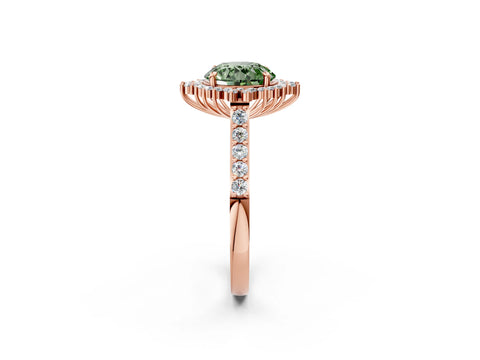 Rose gold Fancy Green Round Cut Cut Diamond Sunburst Halo Engagement Ring with Pavé Band_2