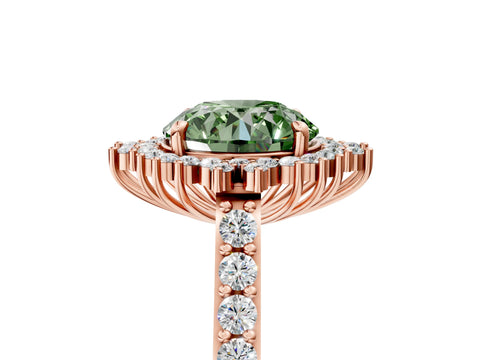 Rose gold Fancy Green Round Cut Cut Diamond Sunburst Halo Engagement Ring with Pavé Band_5