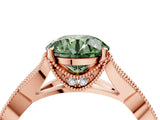 Rose gold Fancy Green Round Cut Cut Diamond Twisted Band with Milgrain Pave Setting and Four-Prong Setting_4
