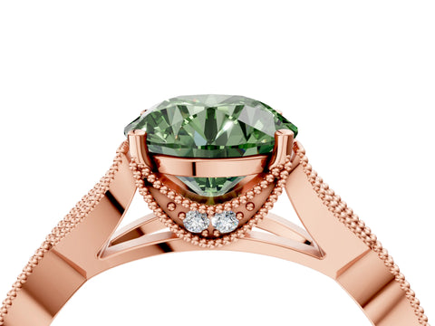Rose gold Fancy Green Round Cut Cut Diamond Twisted Band with Milgrain Pave Setting and Four-Prong Setting_4
