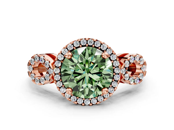 Rose Gold Round Pave Infinity Halo Engagement Ring Setting for Fancy Green Center