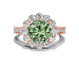 Rose gold Fancy Green Round Cut Cut Halo Diamond Pavé Engagement Ring with Milgrain Detailing