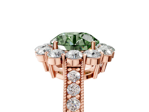 Rose gold Fancy Green Round Cut Cut Halo Diamond Pavé Engagement Ring with Milgrain Detailing_5