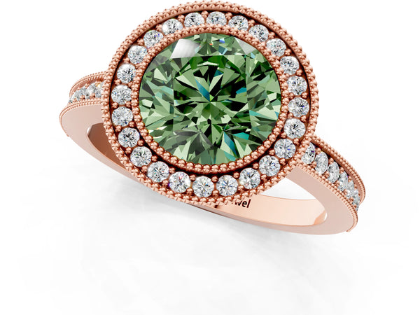 Rose Gold Round Double Milgrain Halo Engagement Ring Setting for Fancy Green Center