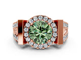 Rose gold Fancy Green Round Cut Cut Halo Split Shank Prong Set Ring