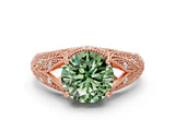 Rose gold Fancy Green Round Cut Cut Milgrain Pave Diamond Engagement Ring with Four-Prong Setting_3