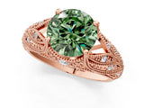 Rose gold Fancy Green Round Cut Cut Milgrain Pave Diamond Engagement Ring with Four-Prong Setting_4