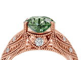 Rose gold Fancy Green Round Cut Cut Milgrain Pave Diamond Engagement Ring with Four-Prong Setting_7