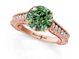 Rose gold Fancy Green Round Cut Cut Pave Band Milgrain Solitaire Ring_1