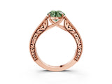 Rose gold Fancy Green Round Cut Cut Pave Band Milgrain Solitaire Ring_3