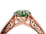 Rose gold Fancy Green Round Cut Cut Pave Band Milgrain Solitaire Ring_4