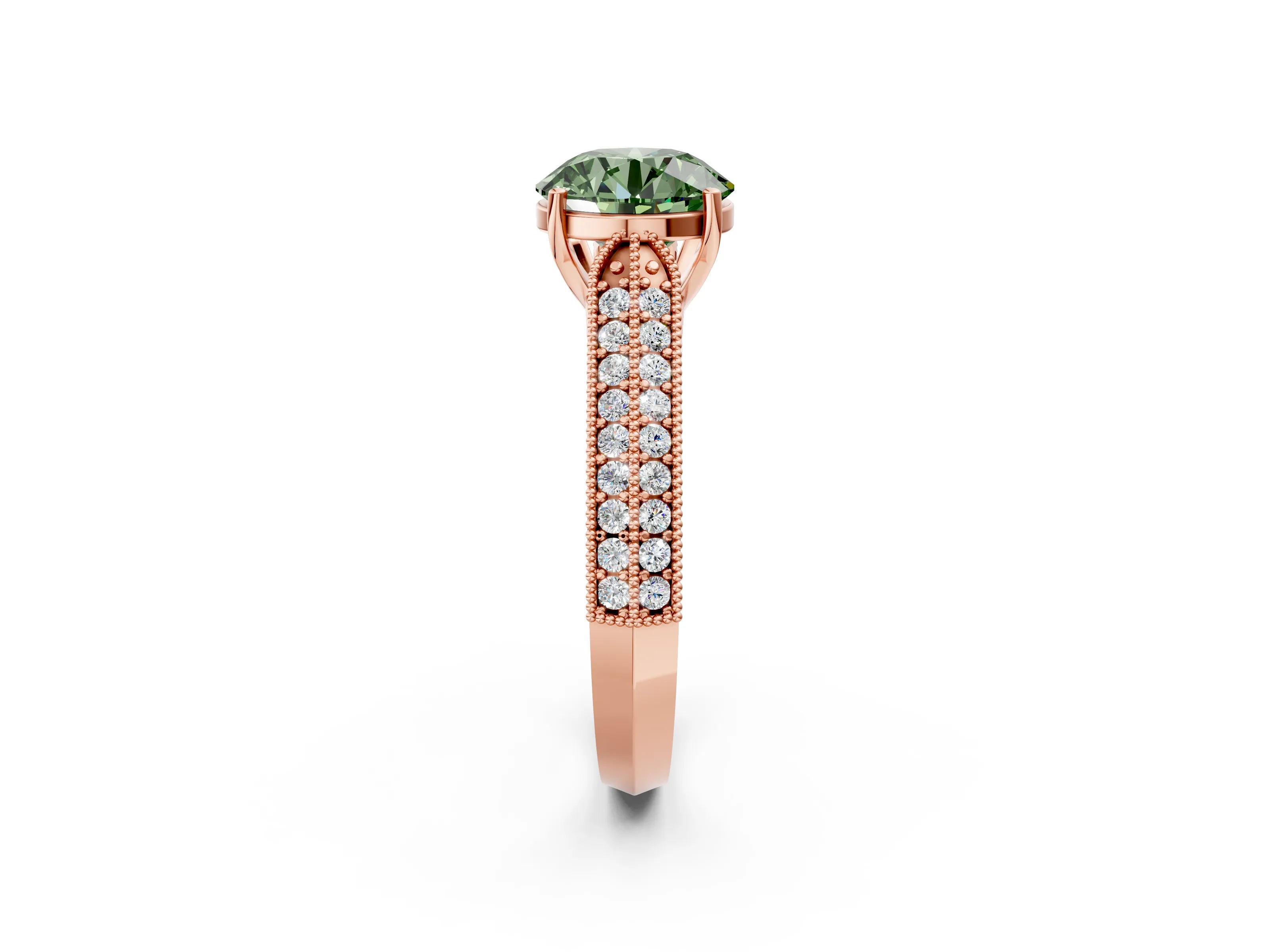 Rose gold Fancy Green Round Cut Cut Pave Split Shank Engagement Ring with Four-Prong Setting_2
