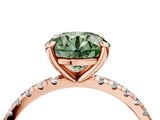 Rose gold Fancy Green Round Cut Diamond Brilliant Solitaire Ring with Pavé Band and Four-Prong Setting_16