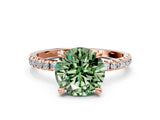 Rose gold Fancy Green Round Cut Diamond Brilliant Solitaire Ring with Pavé Band and Four-Prong Setting_18