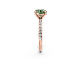 Rose gold Fancy Green Round Cut Diamond Brilliant Solitaire Ring with Pavé Band and Four-Prong Setting_2