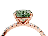 Rose gold Fancy Green Round Cut Diamond Brilliant Solitaire Ring with Pavé Band and Four-Prong Setting_4