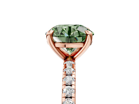 Rose gold Fancy Green Round Cut Diamond Brilliant Solitaire Ring with Pavé Band and Four-Prong Setting_5