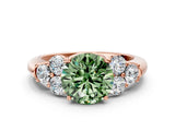 Rose gold Fancy Green Round  Cut Diamond Cluster Ring with Round Accent Stones and Prong Setting on a Classic Band_52