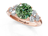 Rose gold Fancy Green Round  Cut Diamond Cluster Ring with Round Accent Stones and Prong Setting on a Classic Band_53
