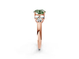 Rose gold Fancy Green Round  Cut Diamond Cluster Ring with Round Accent Stones and Prong Setting on a Classic Band_54