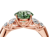 Rose gold Fancy Green Round  Cut Diamond Cluster Ring with Round Accent Stones and Prong Setting on a Classic Band_56