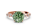 Rose gold Fancy Green Round Cut Diamond Cluster Side Stone Solitaire Ring with Prong Setting_70