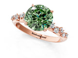 Rose gold Fancy Green Round Cut Diamond Cluster Side Stone Solitaire Ring with Prong Setting_71