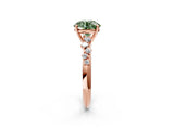 Rose gold Fancy Green Round Cut Diamond Cluster Side Stone Solitaire Ring with Prong Setting_72