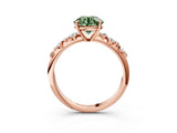 Rose gold Fancy Green Round Cut Diamond Cluster Side Stone Solitaire Ring with Prong Setting_73