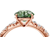 Rose gold Fancy Green Round Cut Diamond Cluster Side Stone Solitaire Ring with Prong Setting_74
