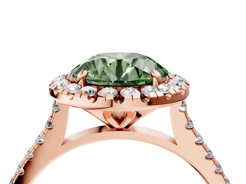 Rose gold Fancy Green Round Cut Diamond Cushion Halo Ring with Pavé Band_4