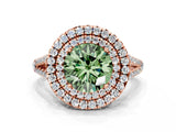 Rose gold Fancy Green Round Cut Diamond Double Halo Ring with Pavé Band and Prong Setting_55