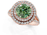 Rose gold Fancy Green Round Cut Diamond Double Halo Ring with Pavé Band and Prong Setting_56