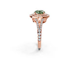 Rose gold Fancy Green Round Cut Diamond Double Halo Ring with Pavé Band and Prong Setting_57