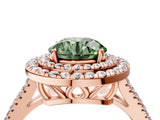 Rose gold Fancy Green Round Cut Diamond Double Halo Ring with Pavé Band and Prong Setting_59