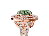 Rose gold Fancy Green Round Cut Diamond Double Halo Ring with Pavé Band and Prong Setting_60