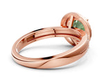 Rose gold Fancy Green Round Cut Diamond Double Halo Ring with Split Shank and Four-Prong Setting