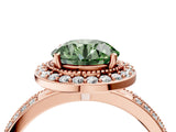 Rose gold Fancy Green Round Cut Diamond Double Halo Ring with Split Shank and Four-Prong Setting_4