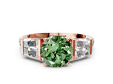 Rose gold Fancy Green Round Cut Diamond Engagement Ring with Baguette Side Stones and Channel Set Band_20