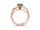 Rose gold Fancy Green Round Cut Diamond Engagement Ring with Baguette Side Stones and Channel Set Band_23