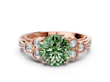 Rose gold Fancy Green Round  Cut Diamond Engagement Ring with Bezel Set Round Side Stones and Prong Setting_48
