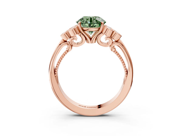 Rose Gold Round Engagement Ring Setting for Fancy Green Center with Bezel-Set Shoulder Clusters