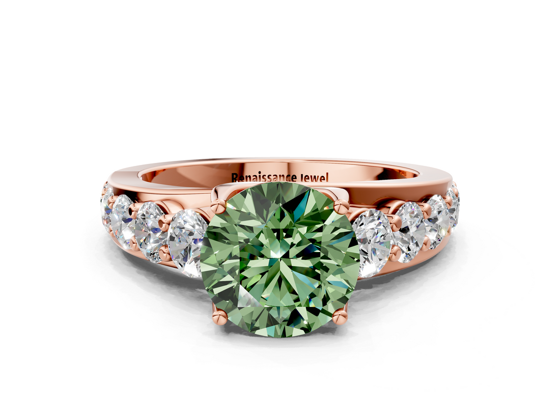 Rose gold Fancy Green Round  Cut Diamond Engagement Ring with Pavé Band and Four-Prong Setting_3