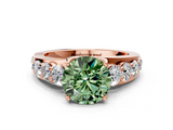 Rose gold Fancy Green Round  Cut Diamond Engagement Ring with Pavé Band and Four-Prong Setting_3