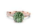 Rose gold Fancy Green Round Cut Diamond Engagement Ring with Side Stone Accents and Four-Prong Setting_12